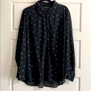 Lane Bryant Sheer Black Button down with Gold